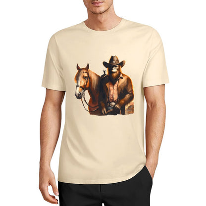 Bigfoot - Sasquatch Cowboy w Horse Short Sleeve Cotton T-Shirt