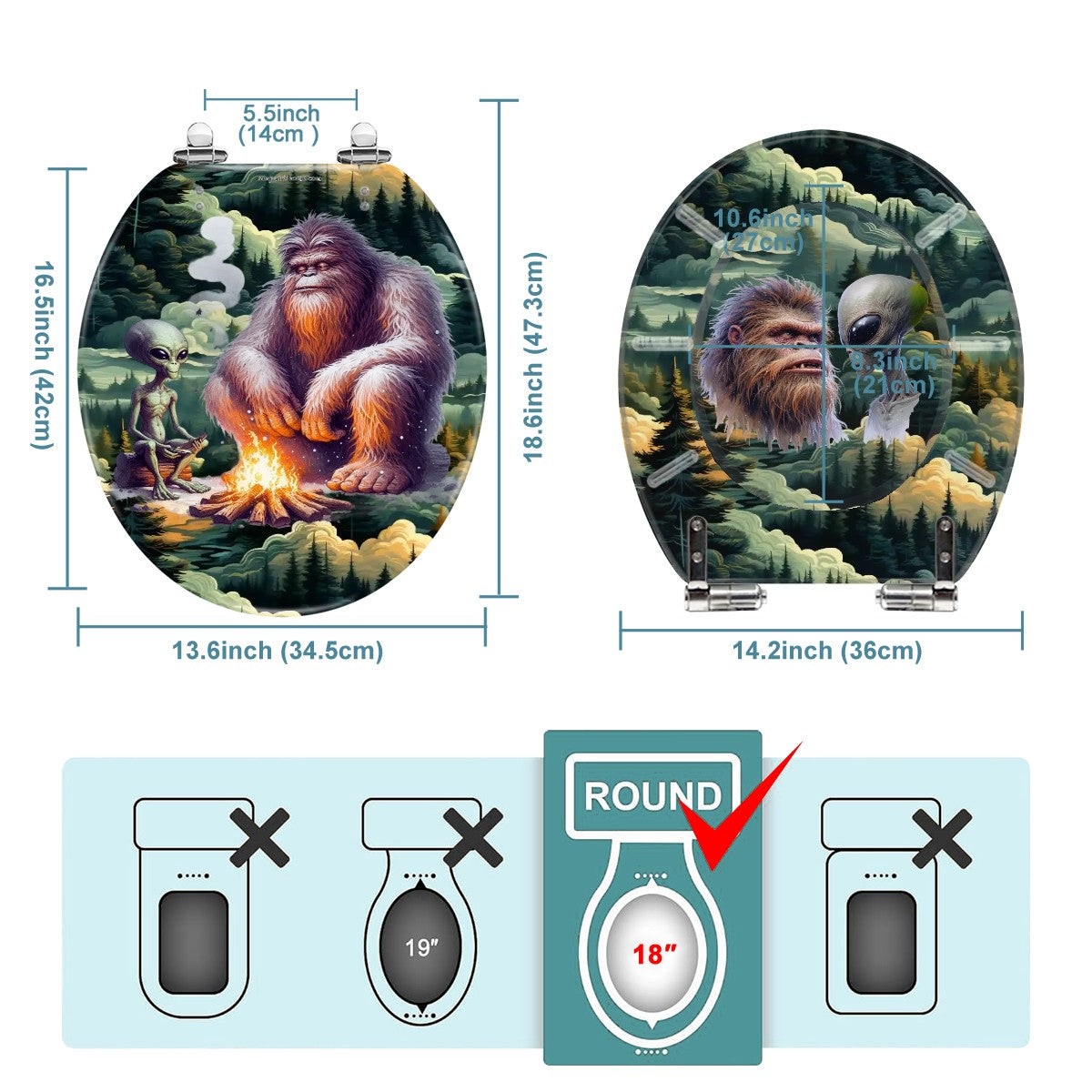 Bigfoot / Sasquatch & Alien, Universal Toilet Seat