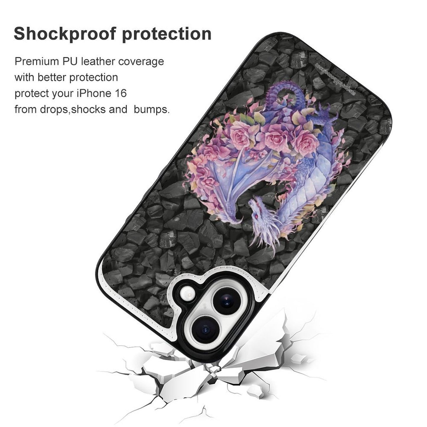 Floral Dragon, iPhone 16 Faux Leather Wallet Case