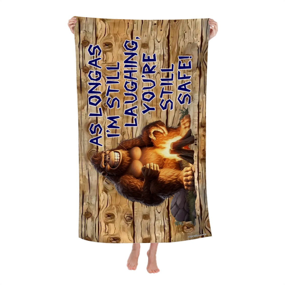 Bigfoot, Sasquatch, "As Long as I'm Laughing",  63” x 31.5” Microfiber Bath Sheet / Beach Towel