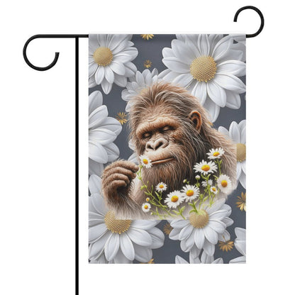 Sasquatch "Smell the Flowers" Flag in garden (1 Pic on 2 Sides)-12"x18"