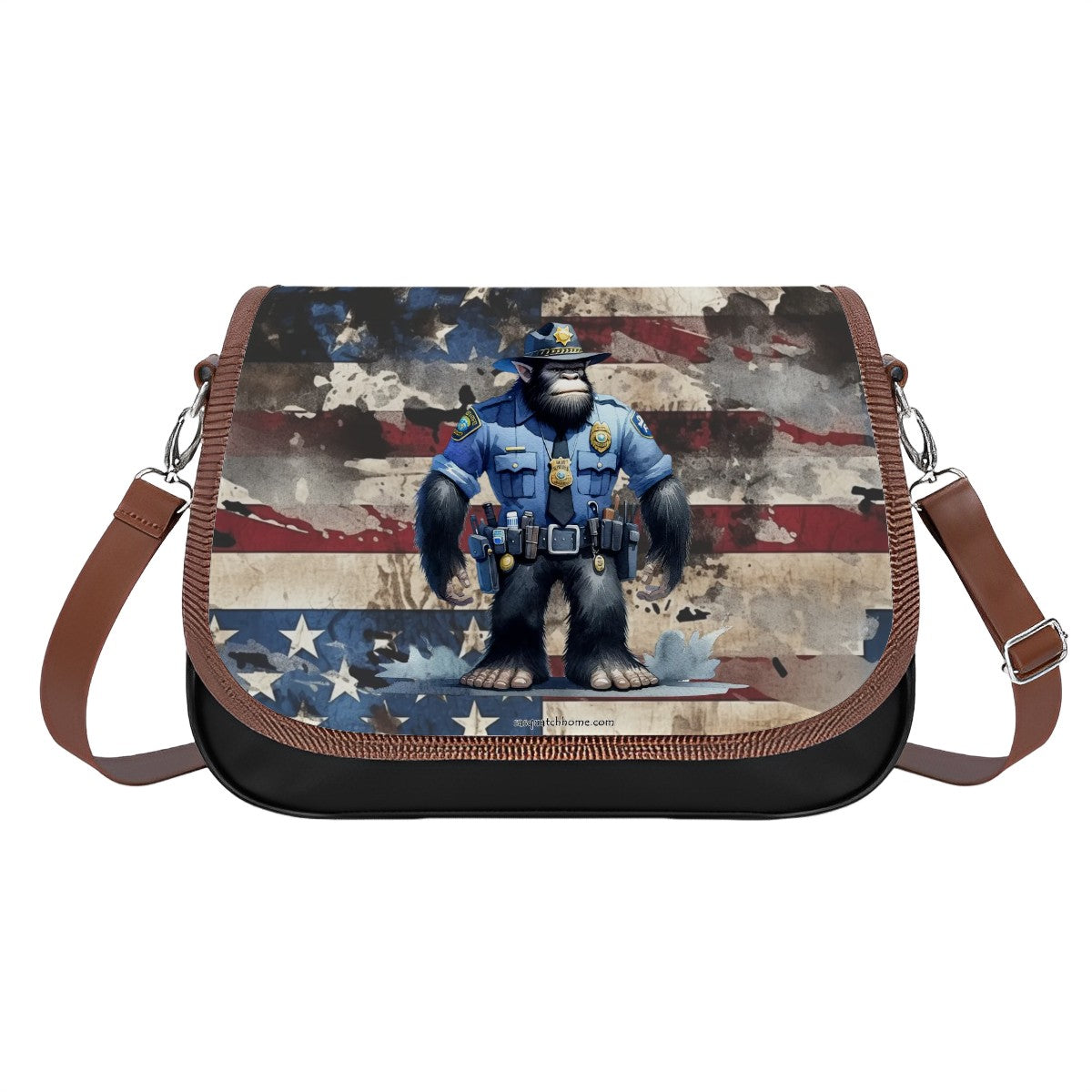 Bigfoot / Sasquatch Police Officer, Leather Shoulder Bag / Purse