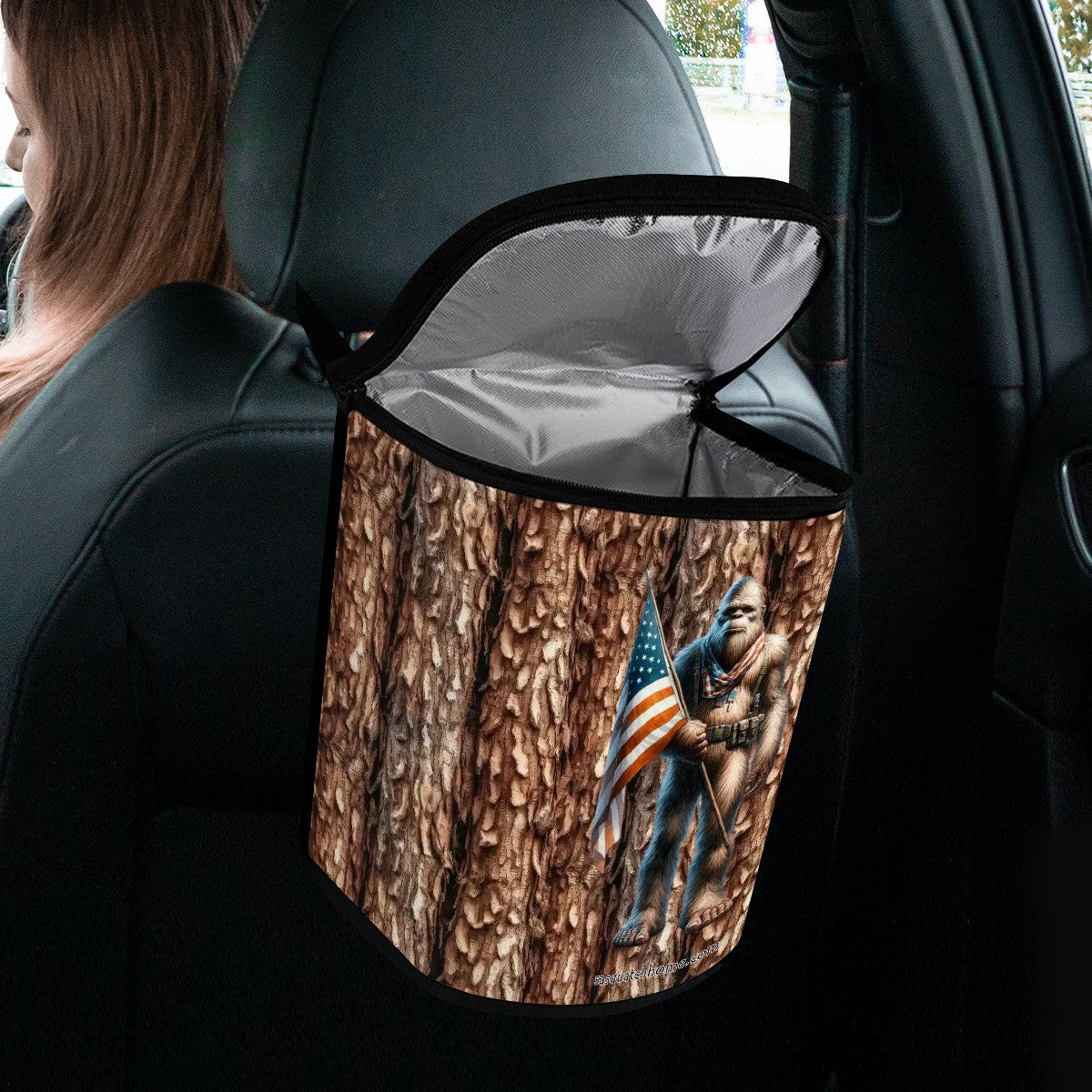 Patriotic Sasquatch / Bigfoot, Bucket-Shaped Car Trash Bag
