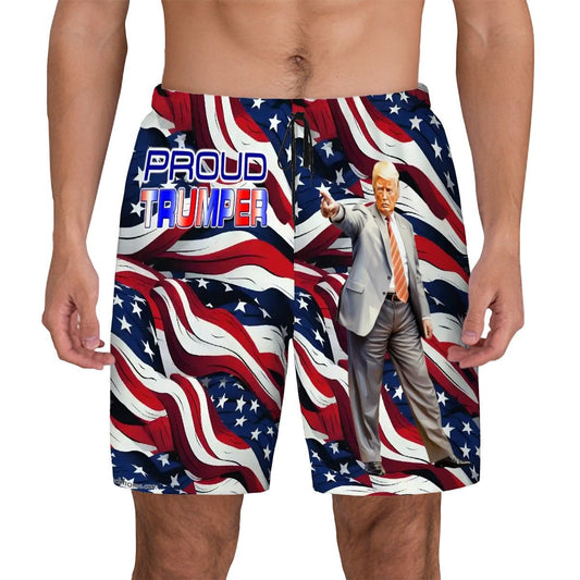 Don Trump "Proud MAGA" Men Beach Shorts / Swim trunks with 4 Pockets