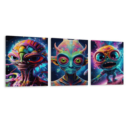 Freaky Aliens, Canvas Wall Art -16”x 20” (x3) - Made In USA