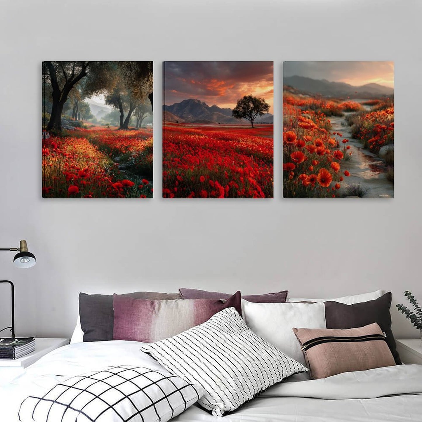 Poppy Fields Canvas Wall Art -16”x 20” (x3) - Made In USA