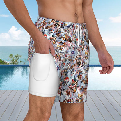8 Patriotic Designs, Men Beach Shorts / Swim trunks with 4 Pockets