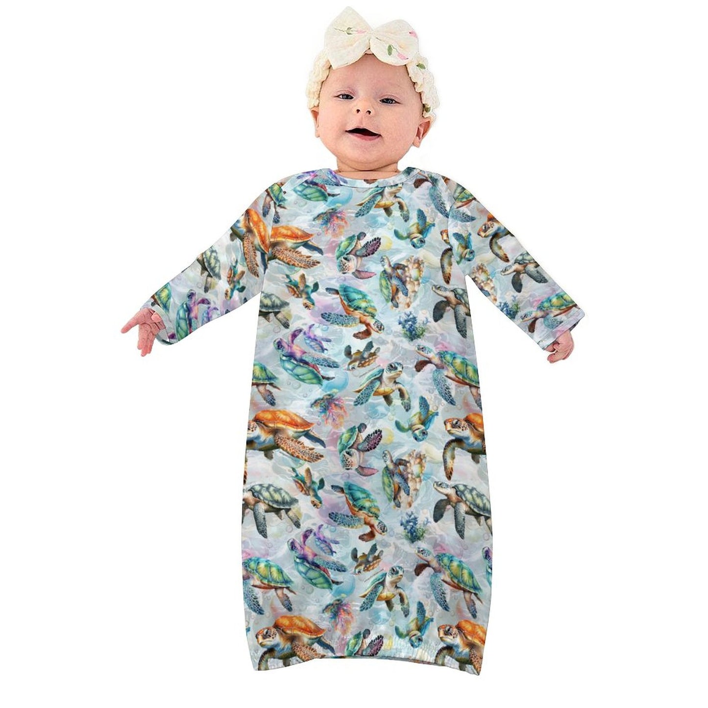 10 Animal Designs, Baby Long Sleeve Faux Cotton Sleeper Gown