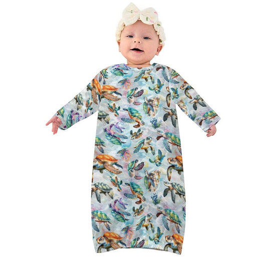 10 Animal Designs, Baby Long Sleeve Faux Cotton Sleeper Gown