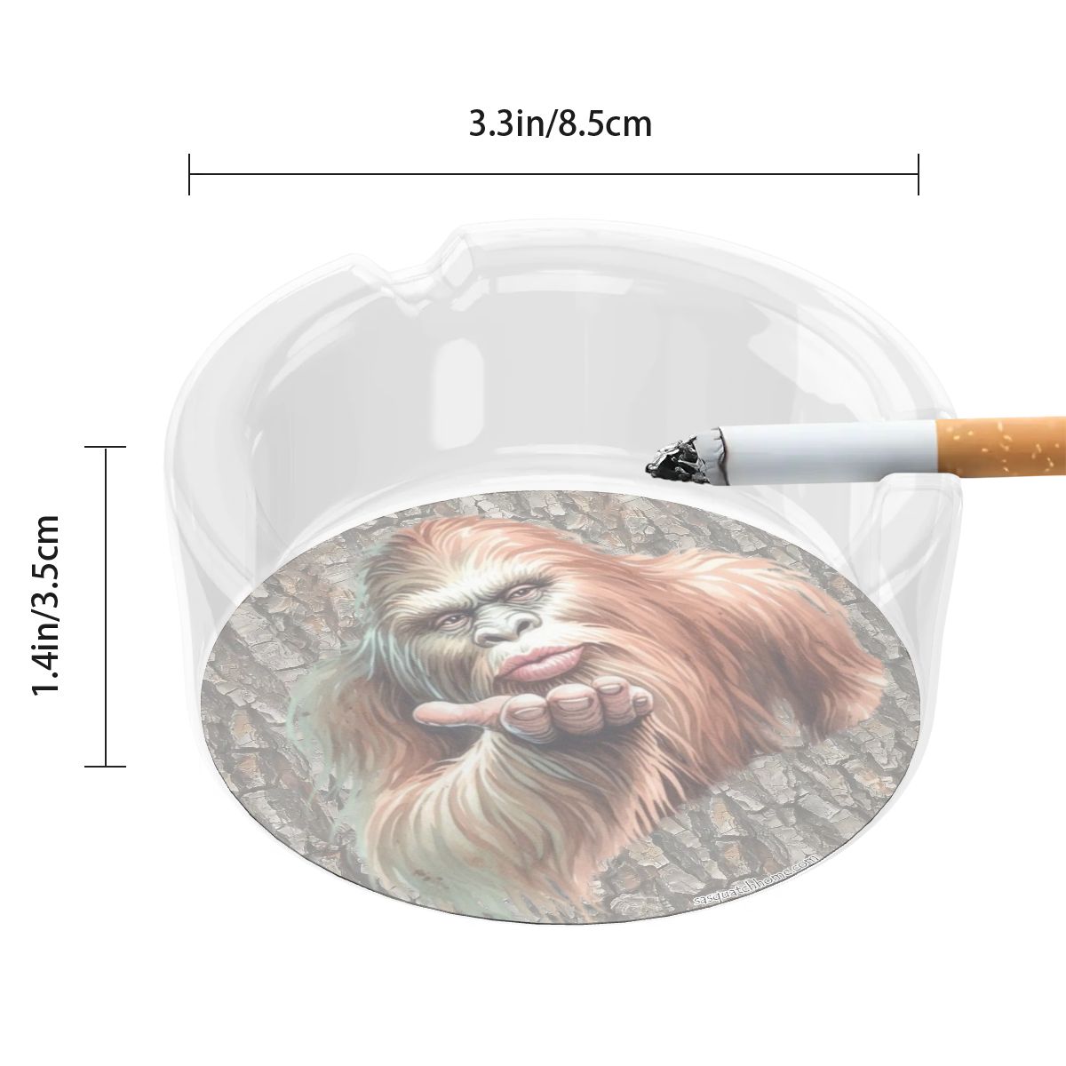 3 .3" Round, Lead Free Glass Ashtray - Bigfoot | Sasquatch Blow Kiss