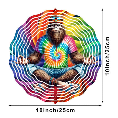 Hippie Bigfoot Sasquatch, US Made Hanging Metal 3D Wind Spinner, Ornament