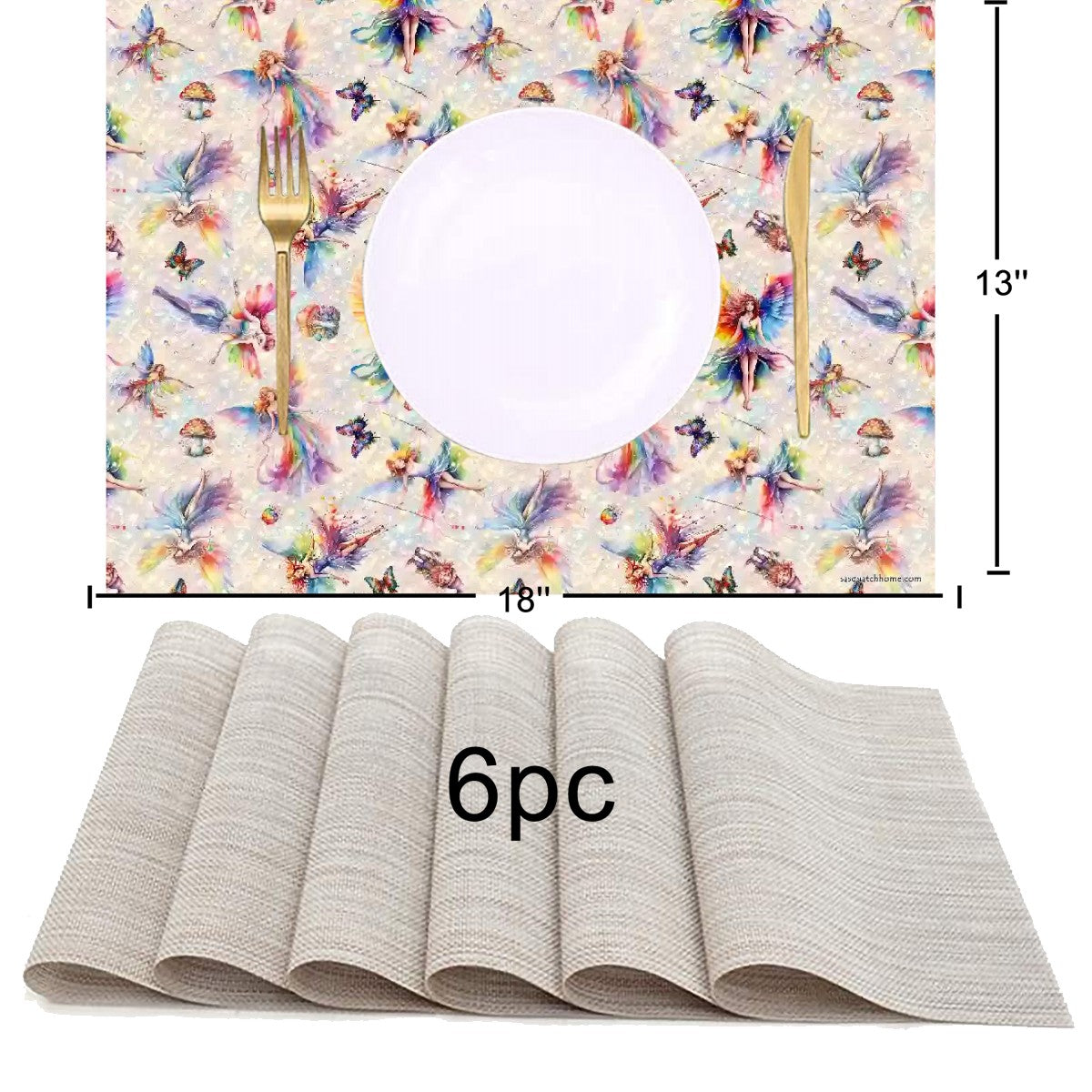 6 Fairy Designs, Table Runner Placemat Set 7 Pieces