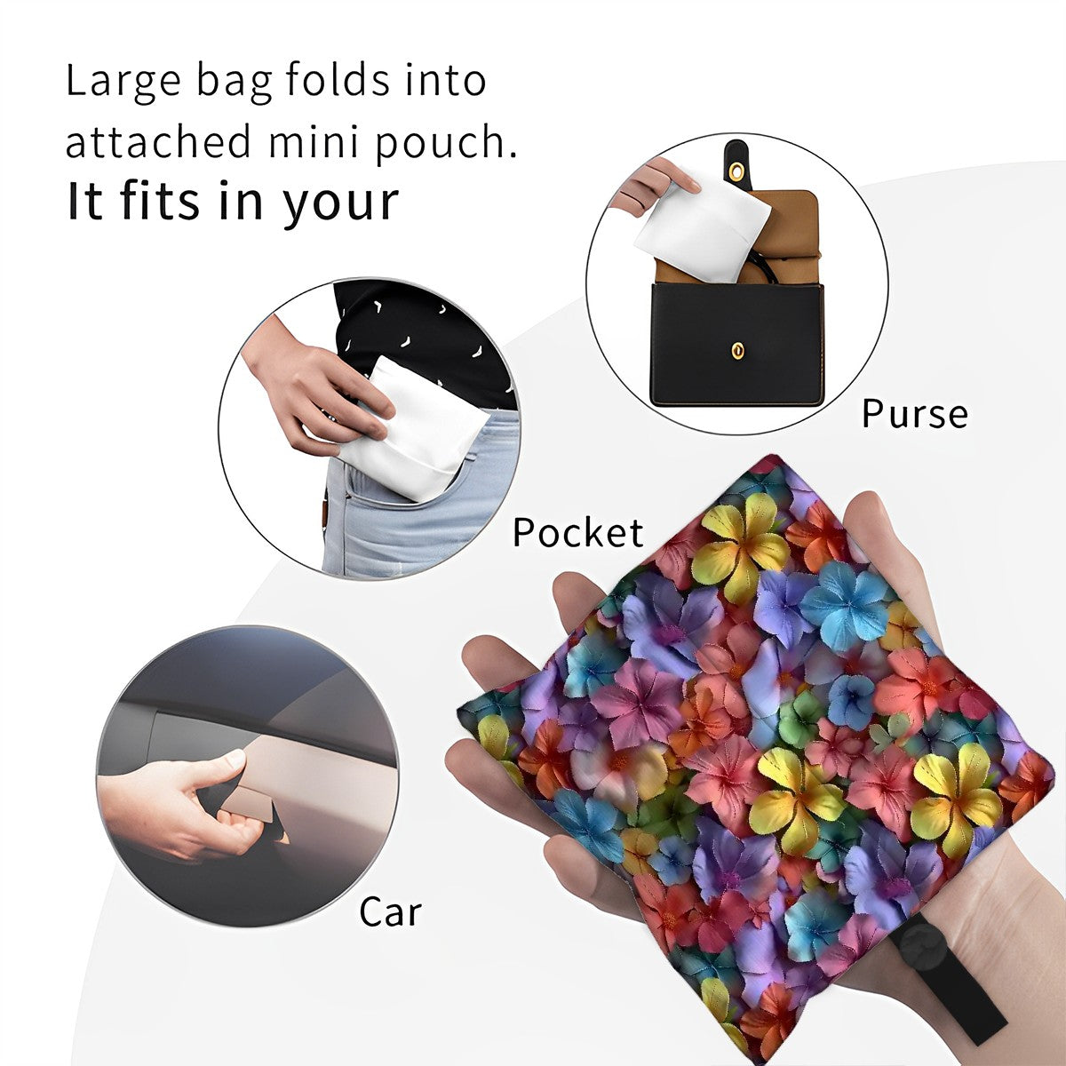 10 Flower Designs, Reusable Folding Bag