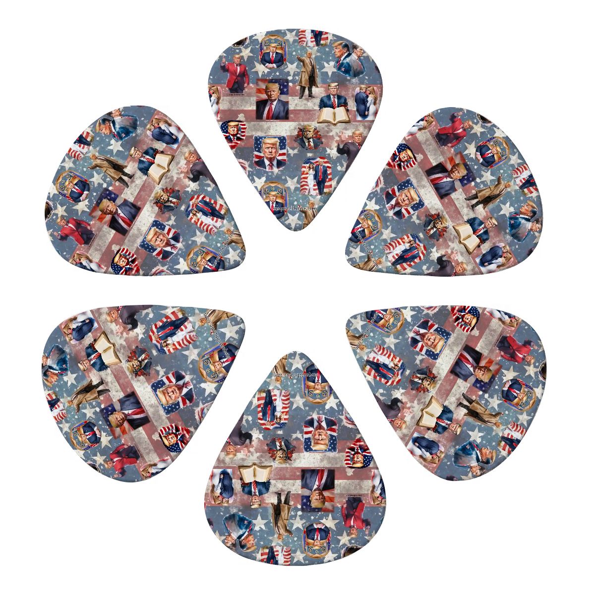 6 Guitar Picks with Keychain Snap Case - 20 Donald Trump Designs – 3 Thicknesses