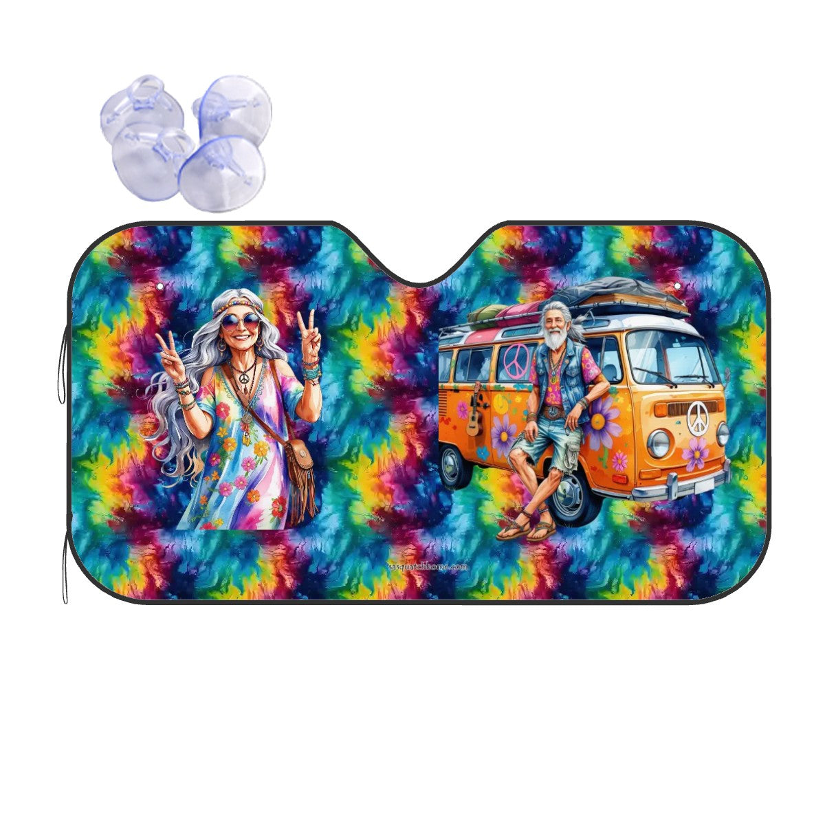 Old Hippie Lady & Man, Auto Car Windshield Sun Shade