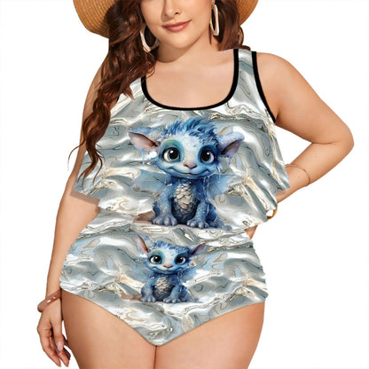 Baby Dragon, Plus Size Women Bikini Flowy, Ruffle Top Swimsuit