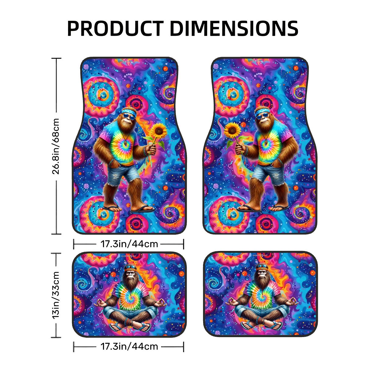 Hippie Bigfoot / Sasquatch, 4 Piece Auto Floor Mats