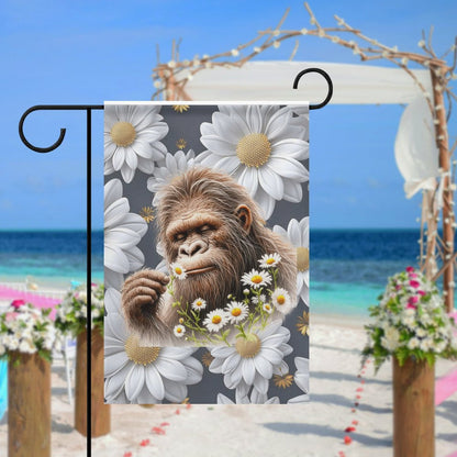 Sasquatch "Smell the Flowers" Flag in garden (1 Pic on 2 Sides)-12"x18"