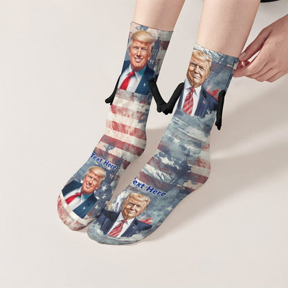 Donald Trump Magnetic Holding Hands Funny Socks – PERSONALIZE FREE