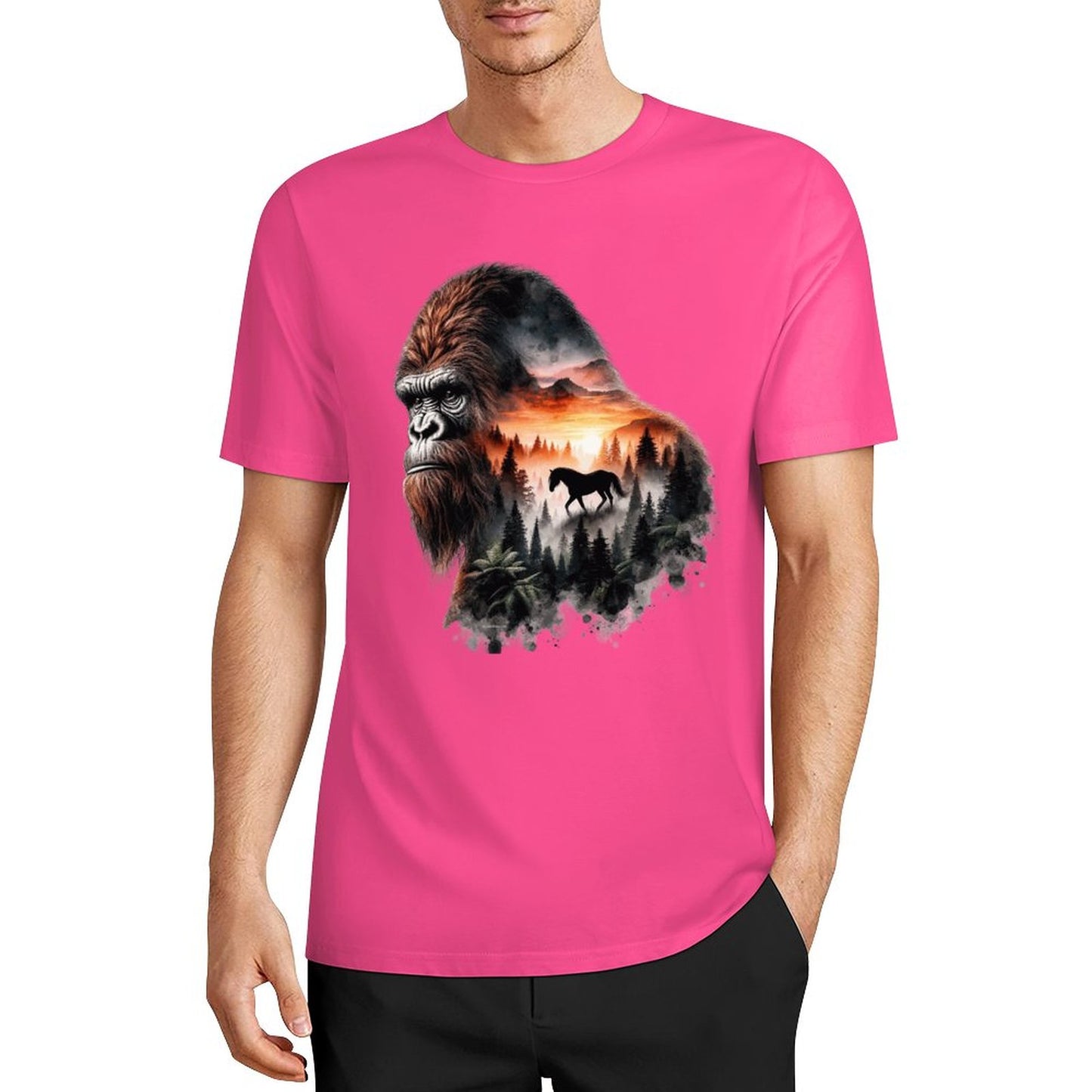 Bigfoot - Sasquatch Scenery Short Sleeve Cotton T-Shirt