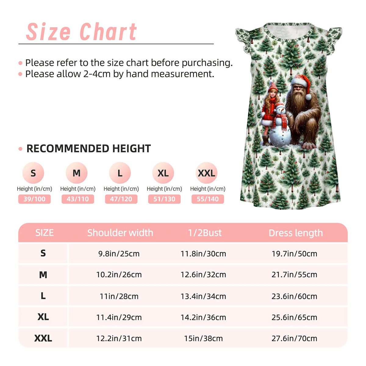 Sasquatch Santa and Girl, Girl's Flutter Sleeve Nightgown