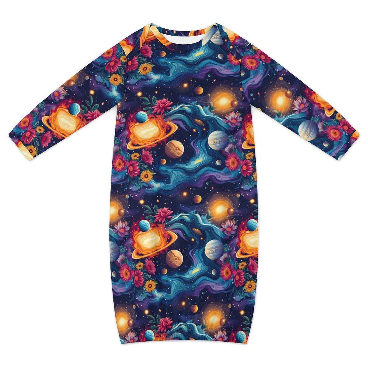 12 Galaxy, Outer Space Designs, Baby Long Sleeve Faux Cotton Sleeper Gown