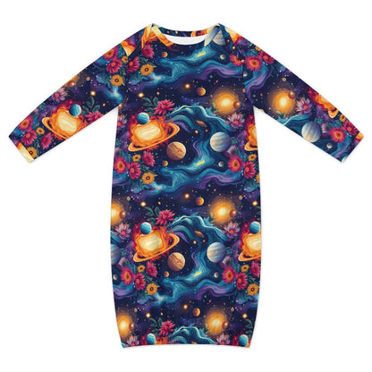 12 Galaxy, Outer Space Designs, Baby Long Sleeve Faux Cotton Sleeper Gown