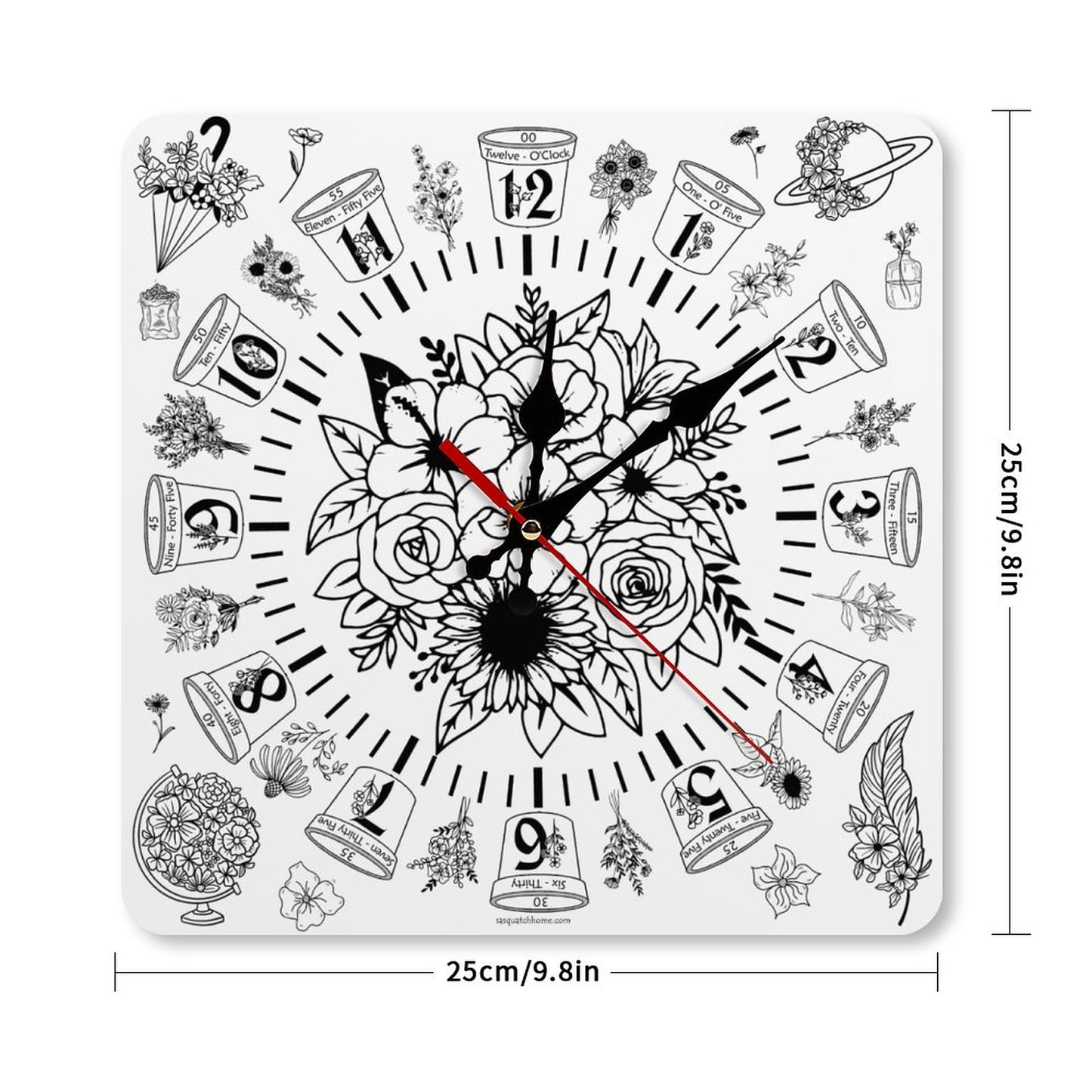 Flowers Square Wall Clock