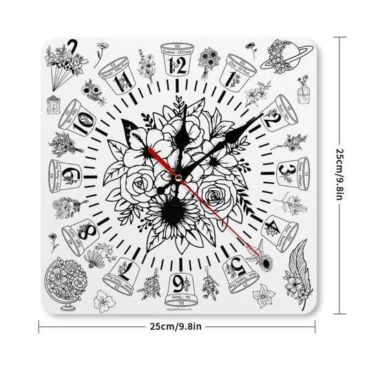 Flowers Square Wall Clock