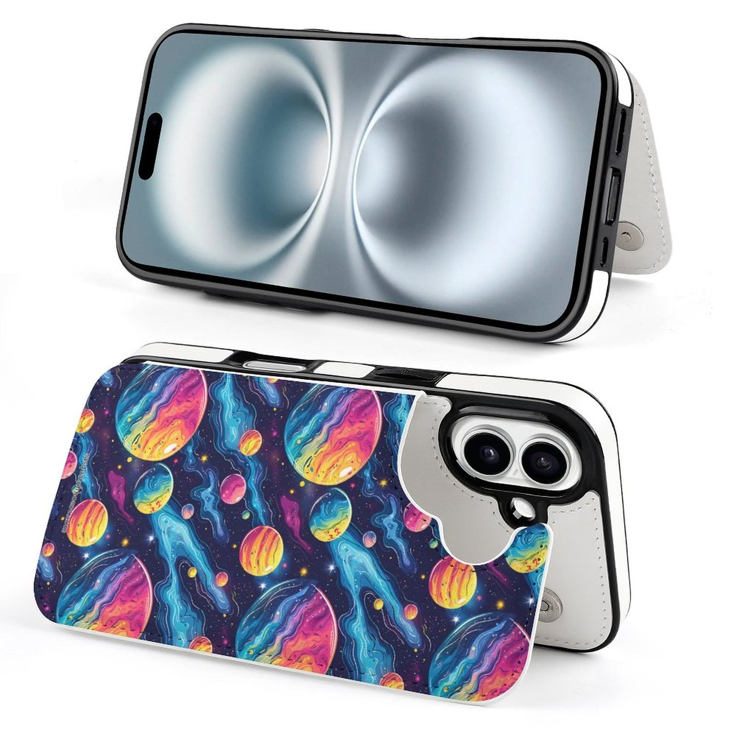 12 Galaxy Outer Space Designs, iPhone 16 Faux Leather Wallet Case
