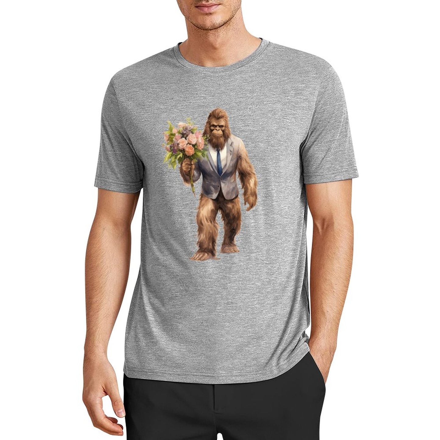 Bigfoot - Sasquatch w Flowers Short Sleeve Cotton T-Shirt