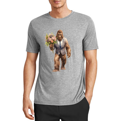 Bigfoot - Sasquatch w Flowers Short Sleeve Cotton T-Shirt