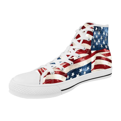 Donald Trump Dancing on Flag, Women's High Top Canvas Shoes Customized Tongue
