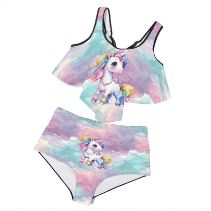 Unicorn, Plus Size Women Bikini Flowy, Ruffle Top Swimsuit