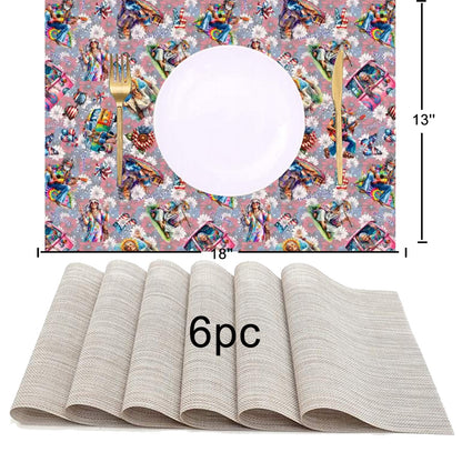 8 Patriotic Designs, Table Runner Placemat Set 7 Pieces