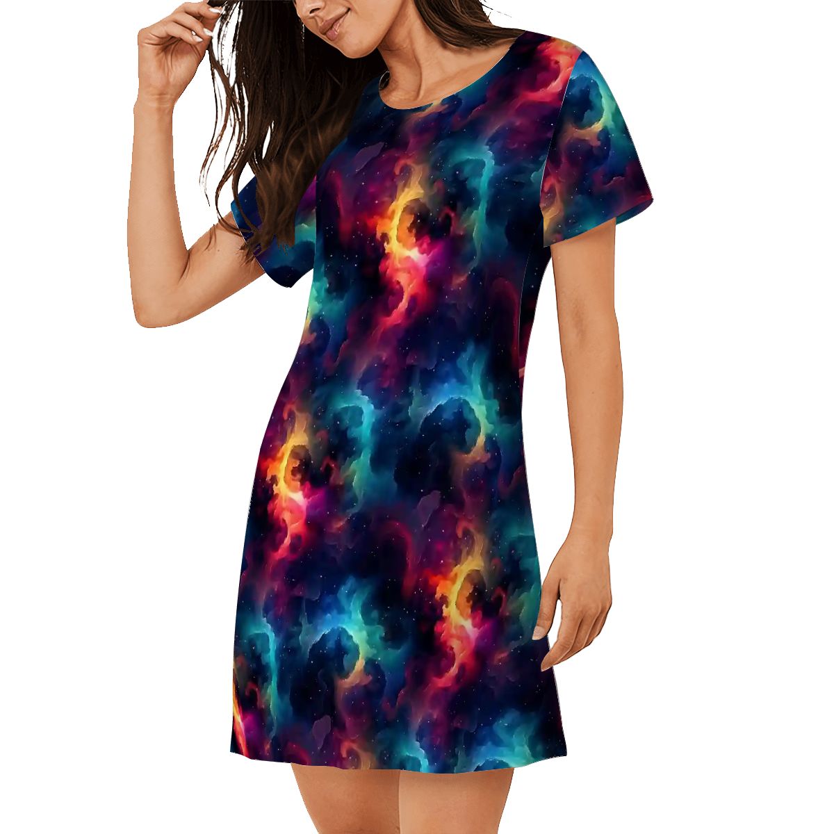 12 BEAUTIFUL Outer Space Designs, Women’s Loose Fit Short Sleeve Night Gown