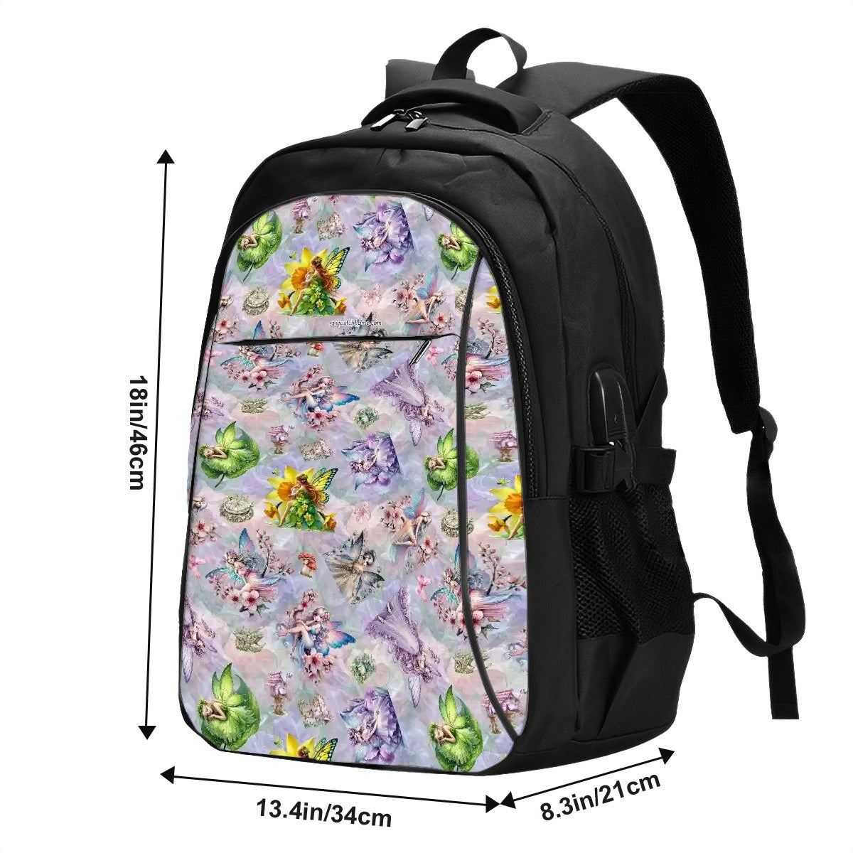 6 Fairy Designs, Large Capacity, Oxford Travel, Laptop Bag with USB Charger