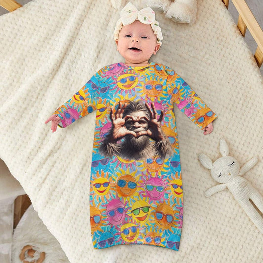 Bigfoot / Sasquatch Heart on Suns, Baby Long Sleeve Faux Cotton Sleeper Gown