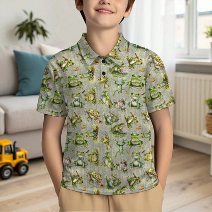 10 Animal Designs, Kids Button Down Polo Shirt