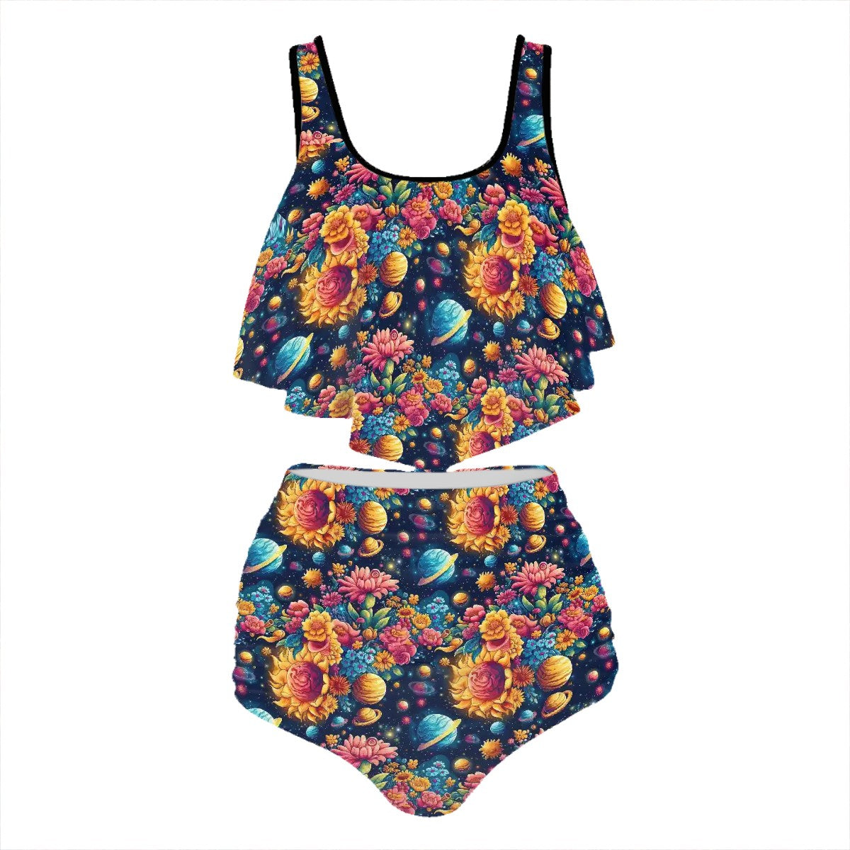 12 Galaxy / Outer Space Designs, Plus Size Ruffle Two Piece Swimsuit Customized Services