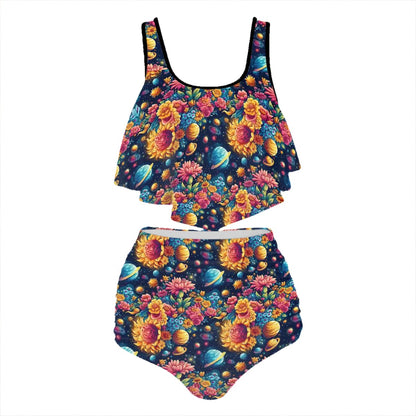12 Galaxy / Outer Space Designs, Plus Size Ruffle Two Piece Swimsuit Customized Services