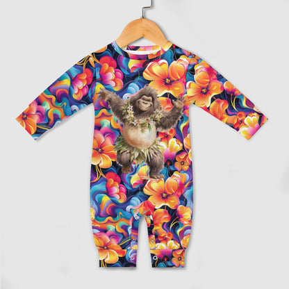 Hawaiian Dancing Bigfoot / Sasquatch, Long Sleeve Baby / Toddler Romper, Faux Cotton
