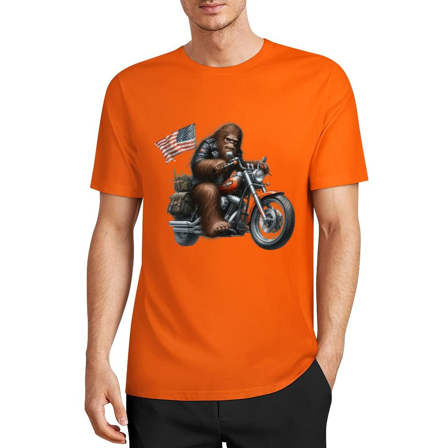 Bigfoot - Sasquatch on Motorcycle Short Sleeve Cotton T-Shirt