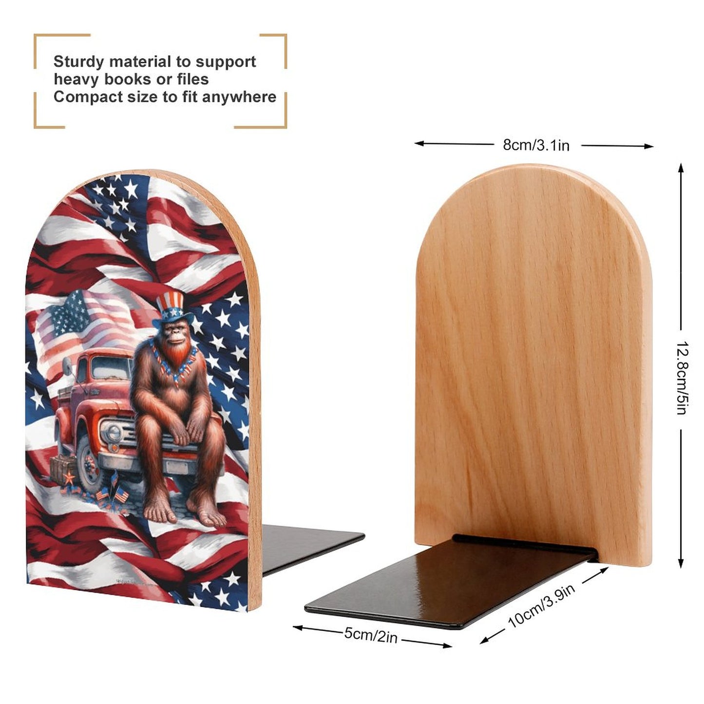 Patriotic Bigfoot Sasquatch Wood Bookends (Set of 2)