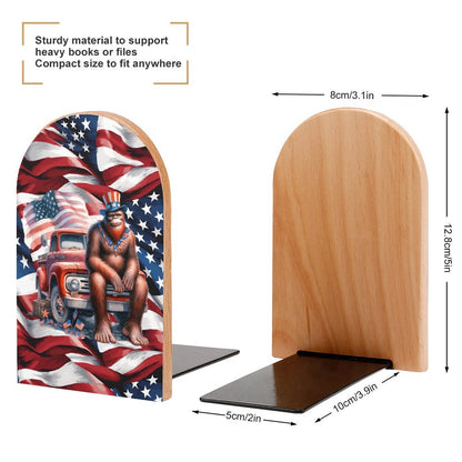 Patriotic Bigfoot Sasquatch Wood Bookends (Set of 2)