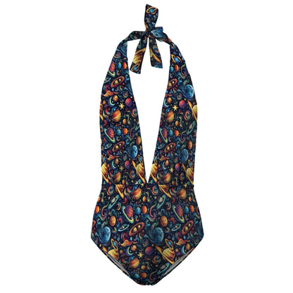 12 Galaxy, Outer Space Designs, Women’s Deep V One Piece Swimsuit