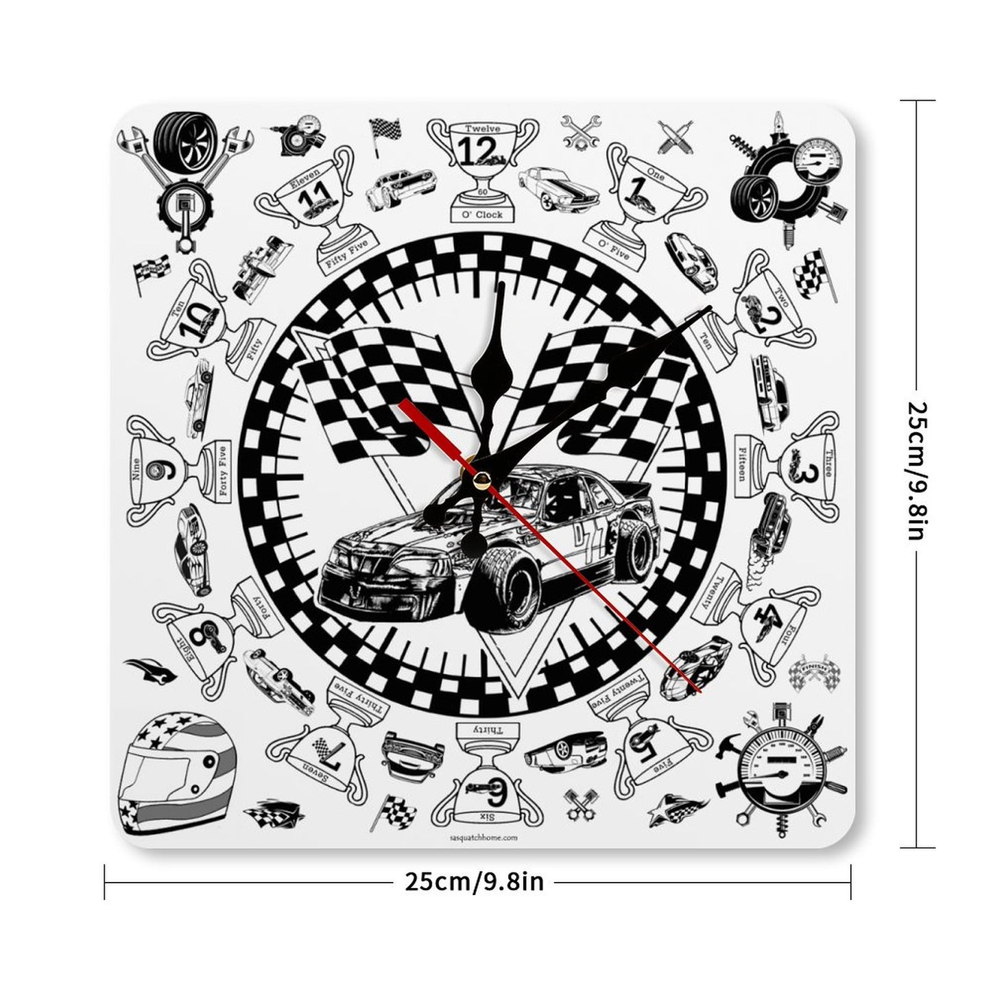 Racecar Themed Square Wall Clock