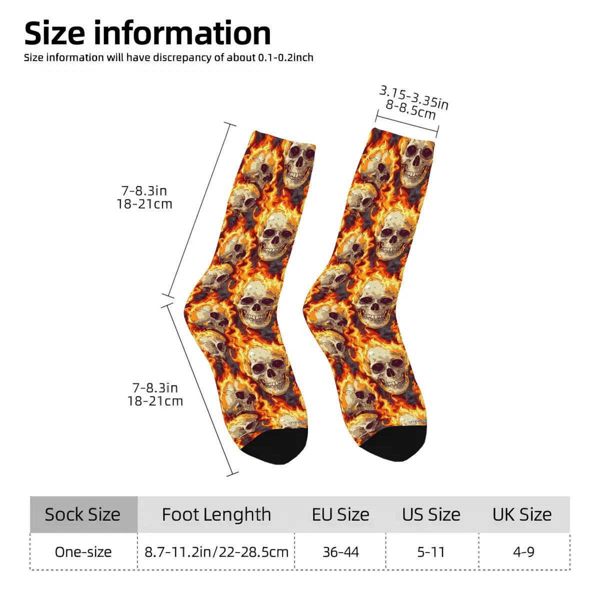 Flaming Skull, Polyester Crew Socks