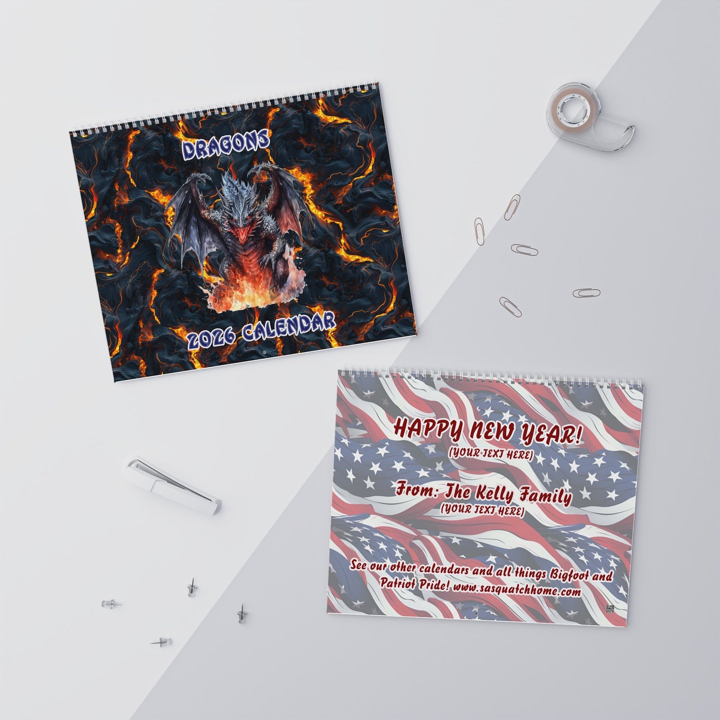 Dragons, 2026 14"x 11" inch Wall Calendar Personalize As Gift Home Decor, Gift for Holidays, Office Organization