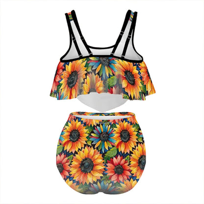 Bigfoot / Sasquatch Daisies, Plus Size Women Bikini Flowy, Ruffle Top Swimsuit